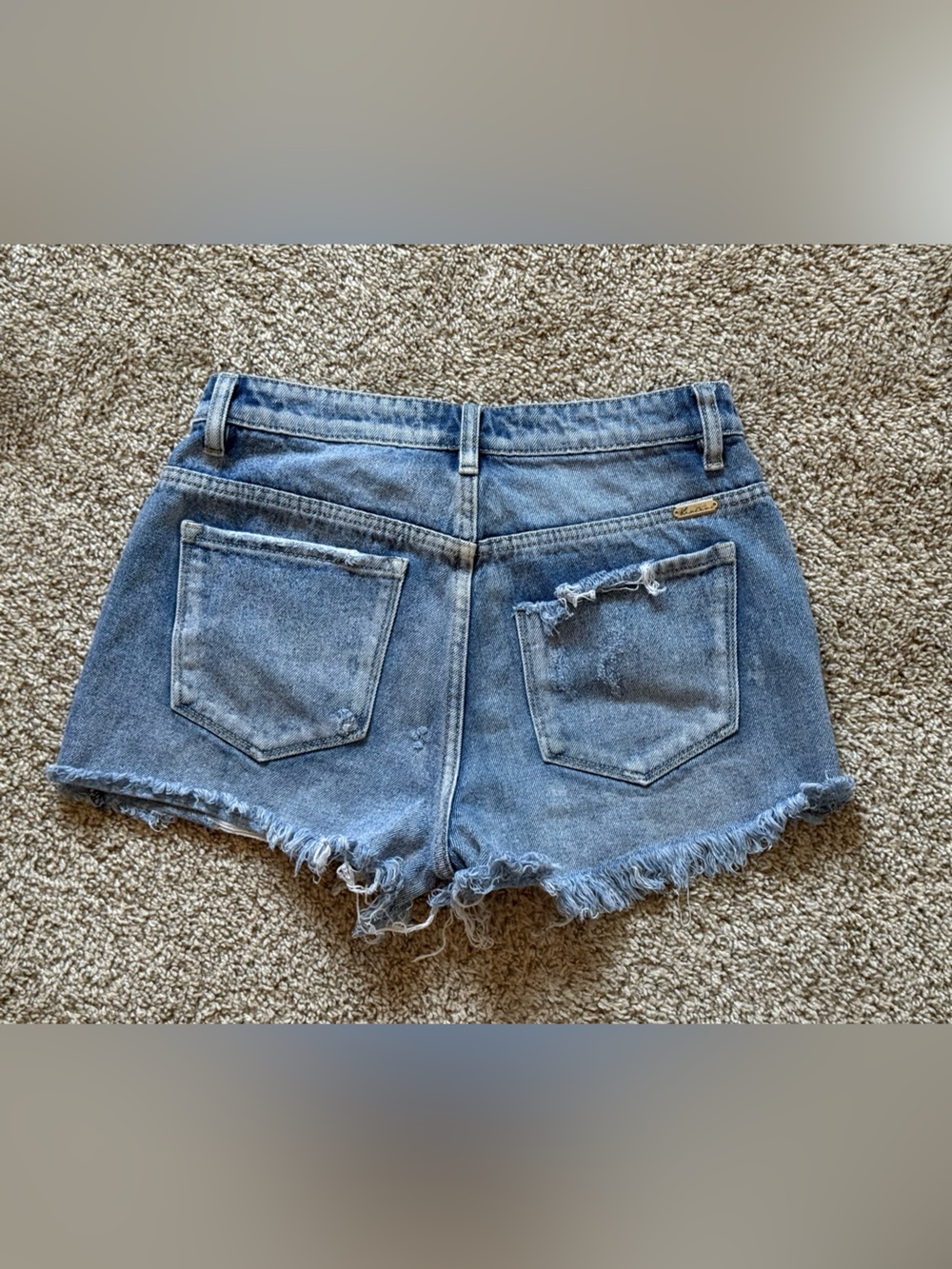 KanCan Medium Blue Frayed Hem Denim Shorts